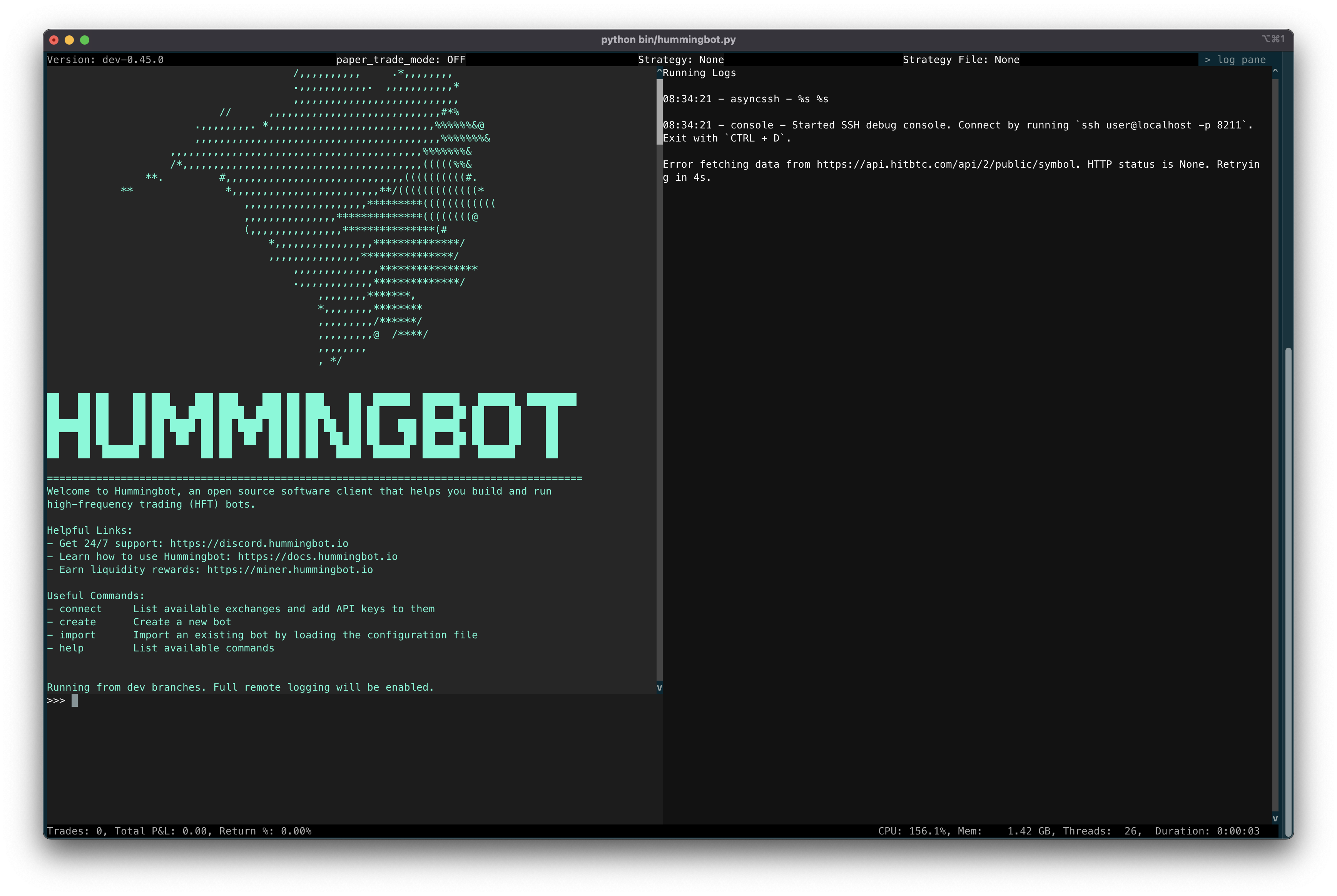 Started debug console logm essage