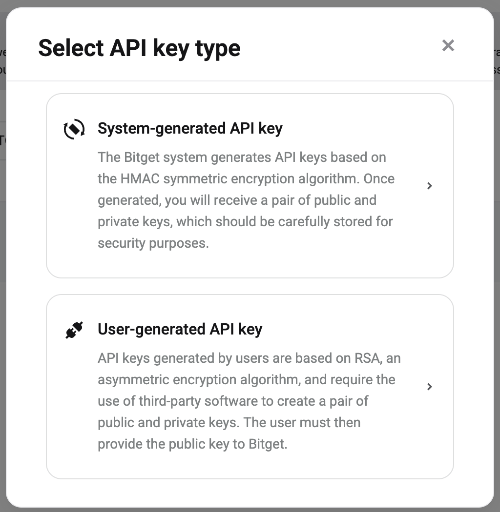 Select API key type